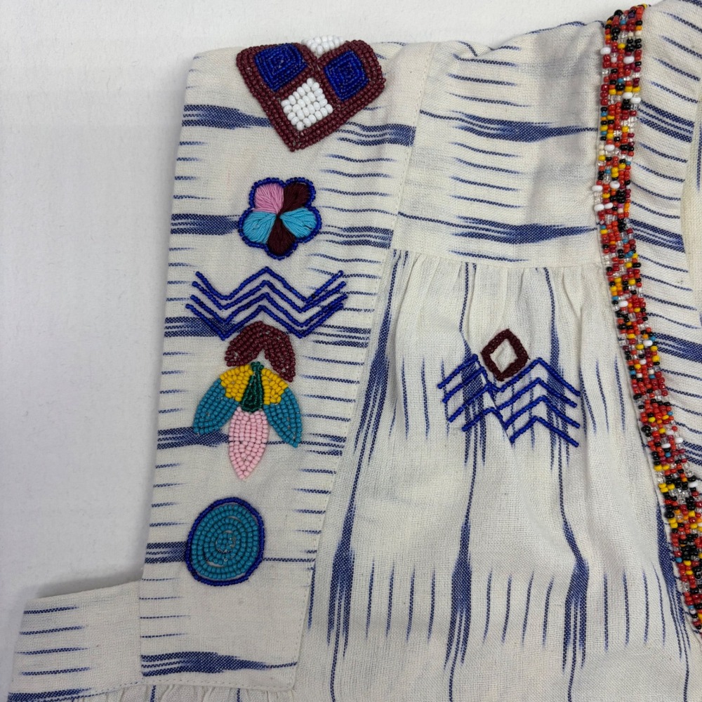 Alix of Bohemia Top Women Small Beaded Embroidered Ikat Cotton Boho Artisan $780 - Picture 7 of 15